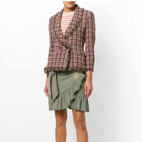 Isabel Marant Etoile Nicole Tweed Fringe Collar Blazer Jacket Double Breasted 6 - Picture 2 of 13